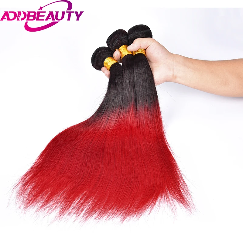 AddBeauty(Ali Queen New Brand) Brazilia Straight Remy Hair Ombre Red Human Hair Weave Hair Bundle Deals For Hair Salon Ali-Hair