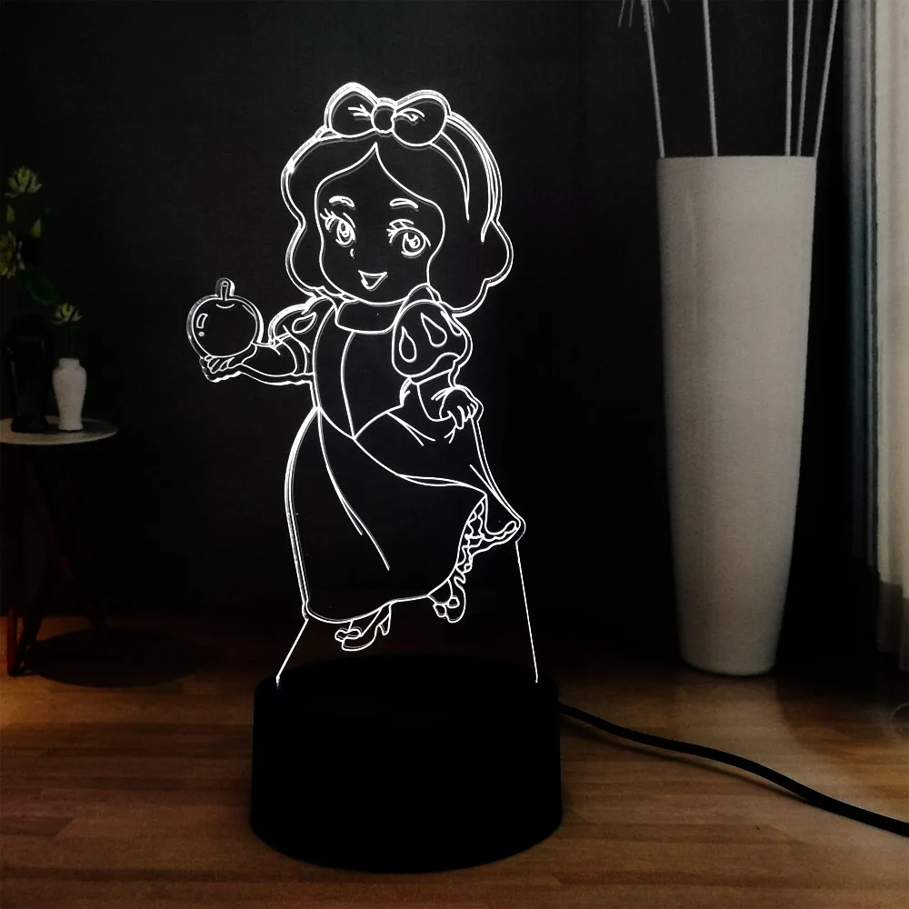 Мультфильм Принцесса 3D иллюзия свет Белоснежка светодиодная детская Ночная