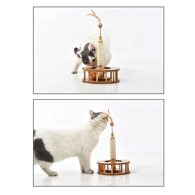 HIPET Wooden KItten Cat Pet toy Funny scratching Post Natural sisal climbing tower With Ball Cats Feather Interactive Toy HIPET Wooden KItten Cat Pet toy Funny scratching Post Natural sisal climbing tower With Ball Cats Feather Interactive Toy