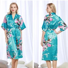 Женский летний халат ночная рубашка Павлин кардиган сексуальная ночная рубашка женская шелковая пижама