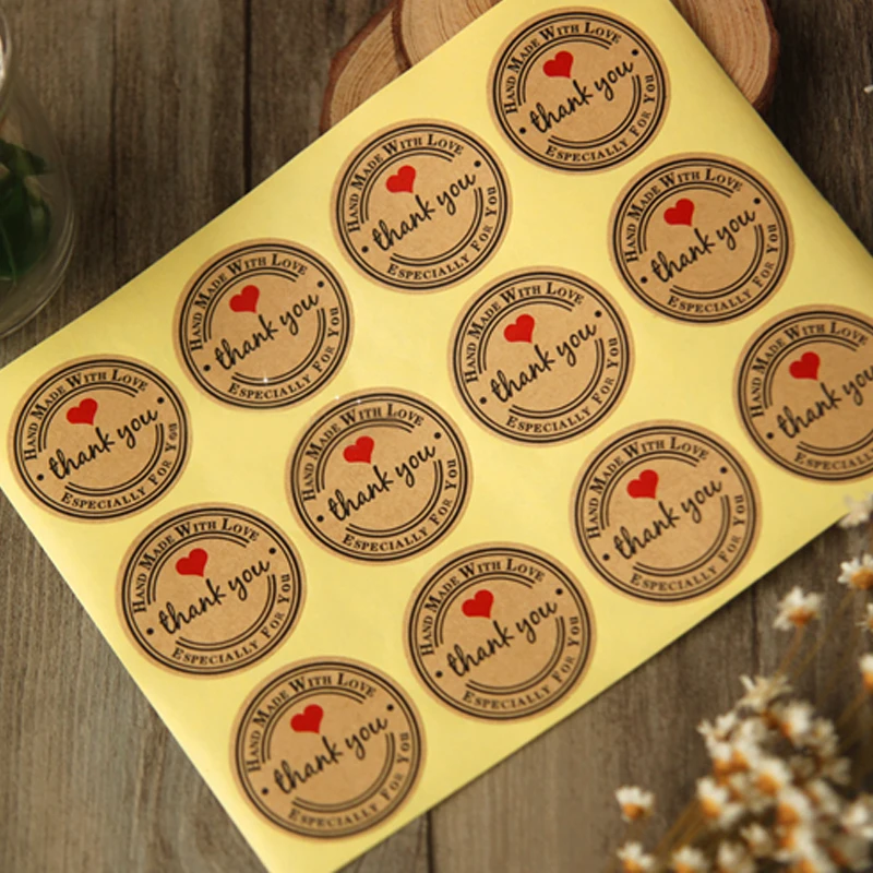 10-Sheets-120-PCS-3-5CM-Thank-You-Love-Red-Heart-Self-adhesive-Stickers-Kraft-Labels
