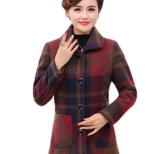 Одежда больших размеров для женщин; шерстяное пальто в клетку с длинными рукавами; одежда среднего возраста; Новинка года; сезон осень-зима; модные топы; 5XL 2251