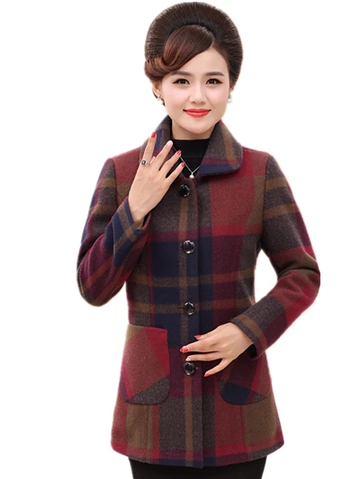 Женская шерстяная кофта в клетку с длинным рукавом размеры до 5XL|Пальто| |