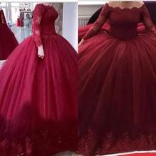 Темно-красное бальное платье Бальные платья с длинными рукавами с кружевными аппликациями, Платья для особых случаев, очаровательные платья для выпускного вечера