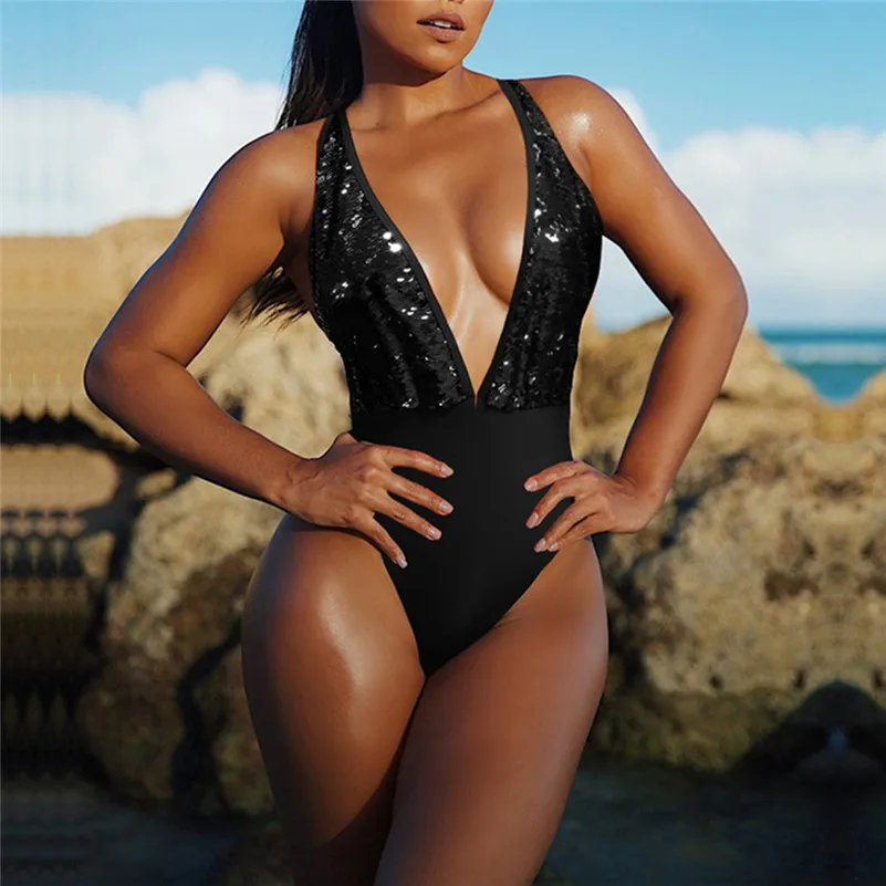 

Swimsuit 2019 Swimwear Women Mayo Beachwear Solid Sequined One Piece Bikini Swimsuit Bathing Suit Cover up Dropping bathers 4QW