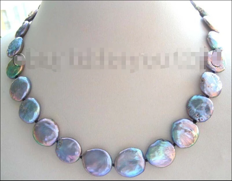 

FREE SHIPPING Genuine Natural 14mm Black Coin Pearl Necklace!