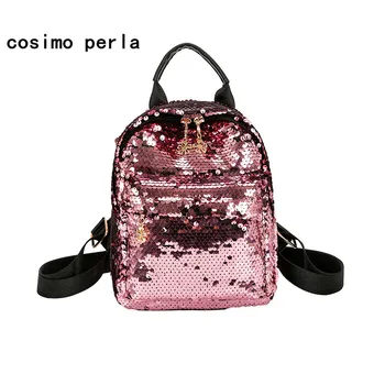 

Laser Bling Women Small Sequins Backpacks Shine Glitter Flower Zipper Day Packs Cute Girls Leather School Bag Mochila Feminina