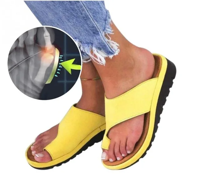 

1 Pair Women Comfy Platform Sandal Shoes Feet Correct Thickened Street PU Leather Dating Shopping Flat Sole Women Sandal