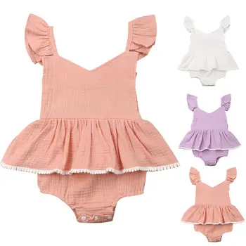 

Summer Newborn Baby Girl Ruffles Sleeveless Solid Color Tutu Skirted Bodysuit Jumpsuit Playsuit Outfits Sunsuit Clothes