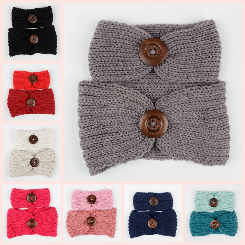 

2pcs/set New Mom and Baby Knit Headband Set Women Crochet Ear Warm Headwraps Turban Kids Headwear Hair Accessories