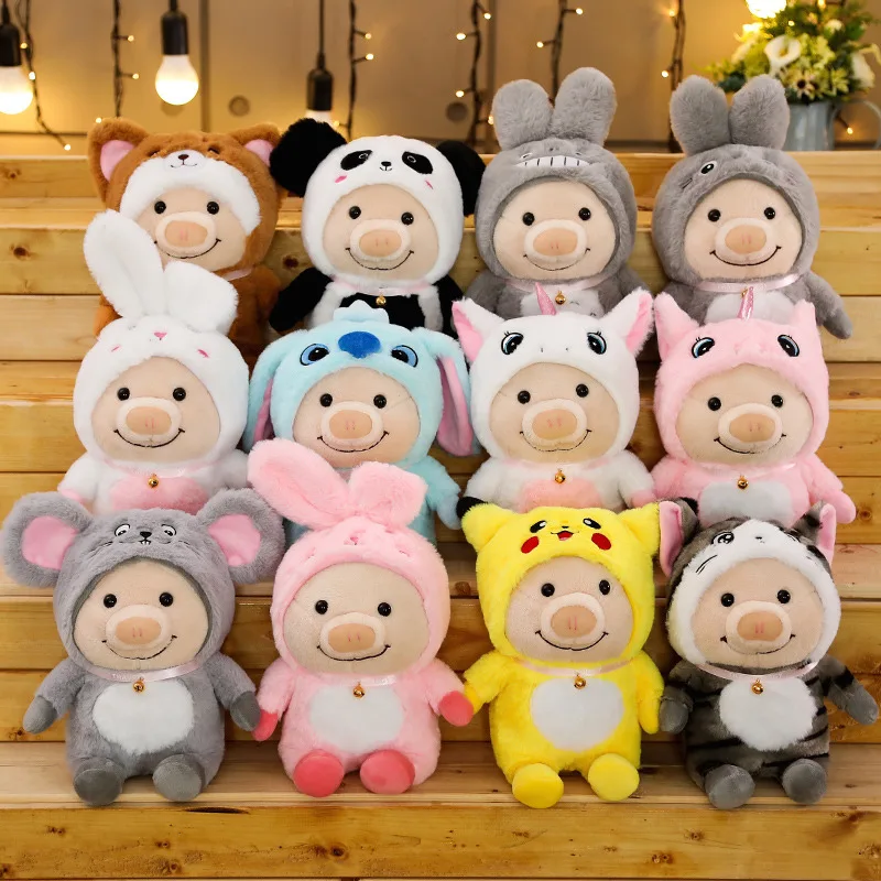 

New 1pc 25cm Cute Piggy Turned Dog Rabbit Rat Mouse Bear Doll Plush Toy Dog Doll Stuffed Animals Toys For Children Gift