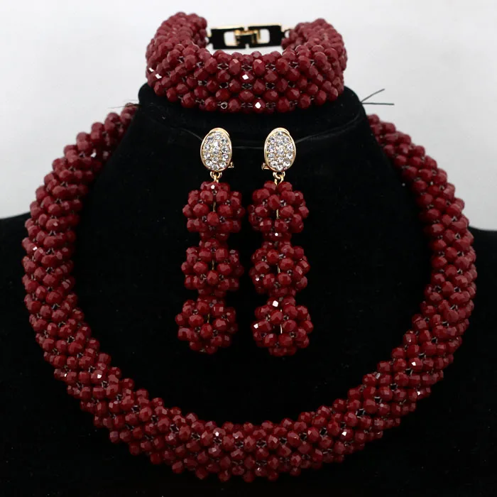 Charms Burgundy Wine African Costume Party Crystal Jewelry Set Choker
