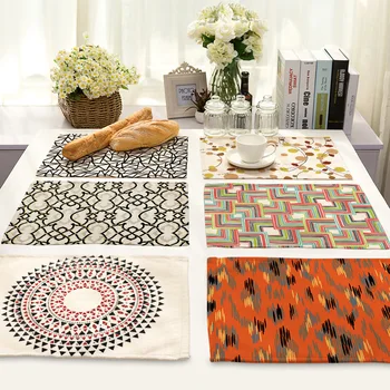 

Rectangular Cottonand Linen Printed Tableware Cushion Decoration European Fashion Colorful Geometric Pattern Coffee Pad Placemat