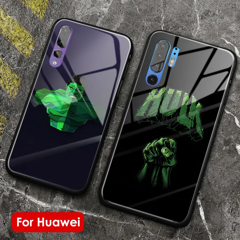 

Hulk marvel smooth tempered glass soft silicone phone case shell For Huawei Honor 8x V 9 10 mate 10 20 P20 P30 lite pro nova 3i