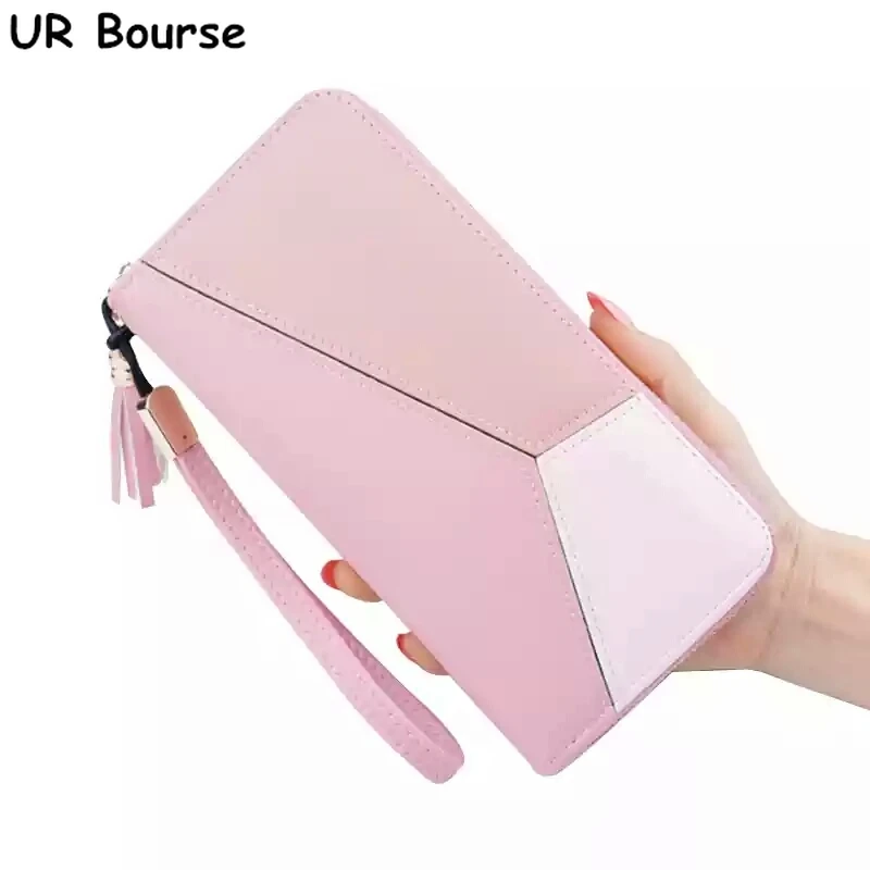 

UR BOURSE Women's Pu Leather Zipper Long Wallet ladies Large Capacity Wallet Female Stitching Handbags Multi-card Buckle Clutch