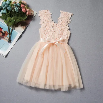 

Girls Summer Pink Flower Dresses Children's Clothing Korean White Lace Dress Mesh Vest Lace Princess Dress Girls Birthday Gowns