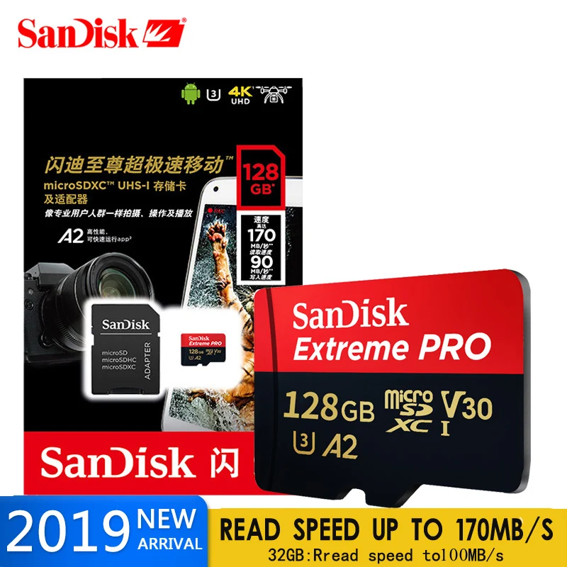 

SanDisk Extreme Pro 64GB microSDHC SDXC UHS-I Memory Card micro SD Card 16GB TF Card 95MB/s 128GB 32G Class10 U3 With SD Adapter