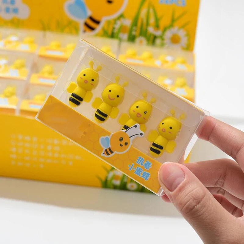4 шт./компл. Kawaii Little Bee в коробке ластик для карандашей офисный школьный