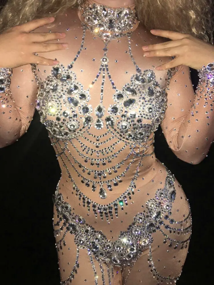 Женский Блестящий Комбинезон боди для празднования дня рождения|crystal jumpsuit|wear