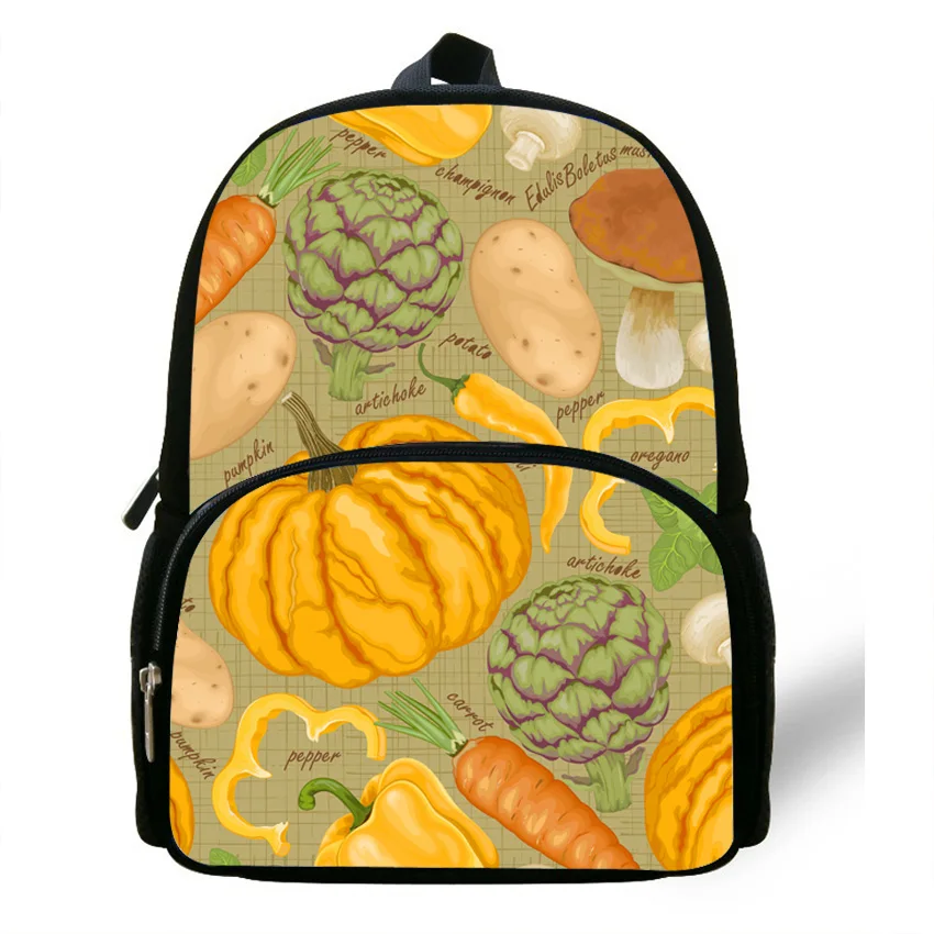 

12-Inch Colorful Children Character Bags Vergetable Print Backpack For Preschool Boys Girls Pumpkin Pattern Backpacks For Kids