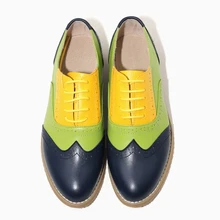 Женские туфли-оксфорды на плоской подошве; Летняя обувь ручной работы в винтажном стиле; Весенняя женская обувь; лоферы на шнуровке; Повседневные тапочки плоские туфли желтого цвета