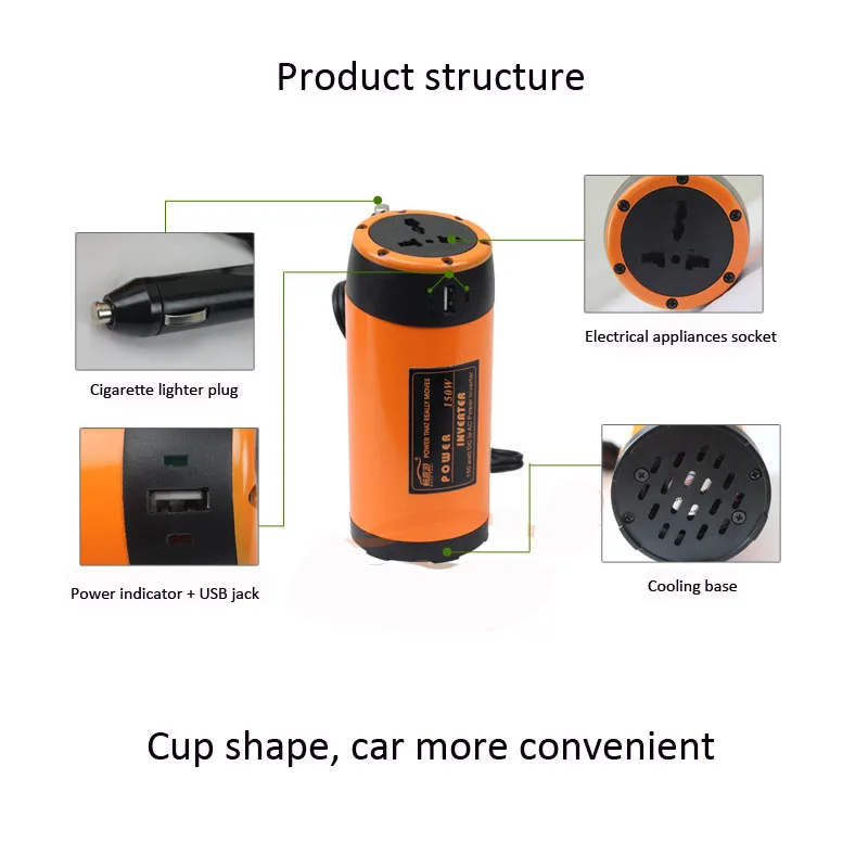 150 Вт чашки Тип 12 В до 220 В автомобиля Мощность Напряжение преобразователя USB Зарядное устройство автомобили трансформатор двойной сигареты зажигалка plug