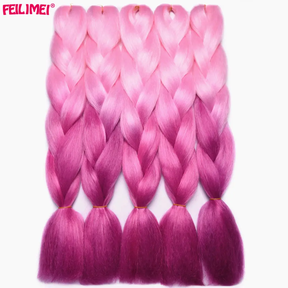 Feilimei Омбре плетение волос 60 см 100 г synthetijumbo косички черный серый фиолетовый, синий, зеленый блонд Коричневый Крючком наращивание волос - Цвет: #26