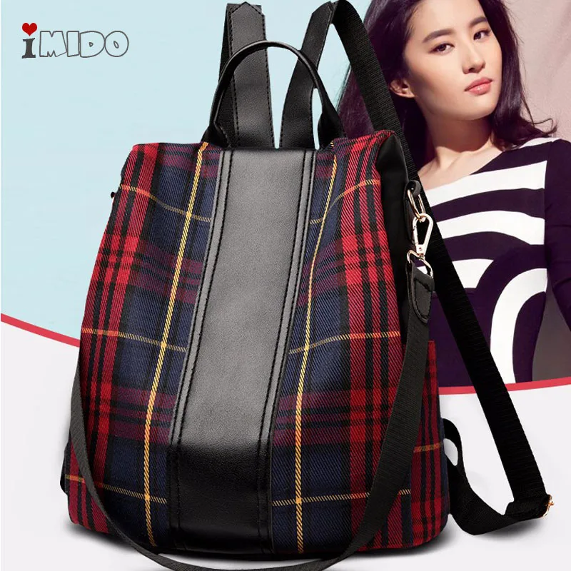 

Women's Anti Theft Plaid Backpack Girls Canvas Preppy Style School Bag Female Korean Fashion Trends Rucksack College Travel Pack