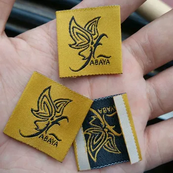 

Custom name&logo Golden yellow damask cloth woven label shirt/dress 30 mm * 30 mm