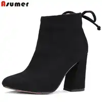 Asumer 2020 New arrive ankle boots for women high heels shoes fashion autumn party womens boots flock zipper lady shoes