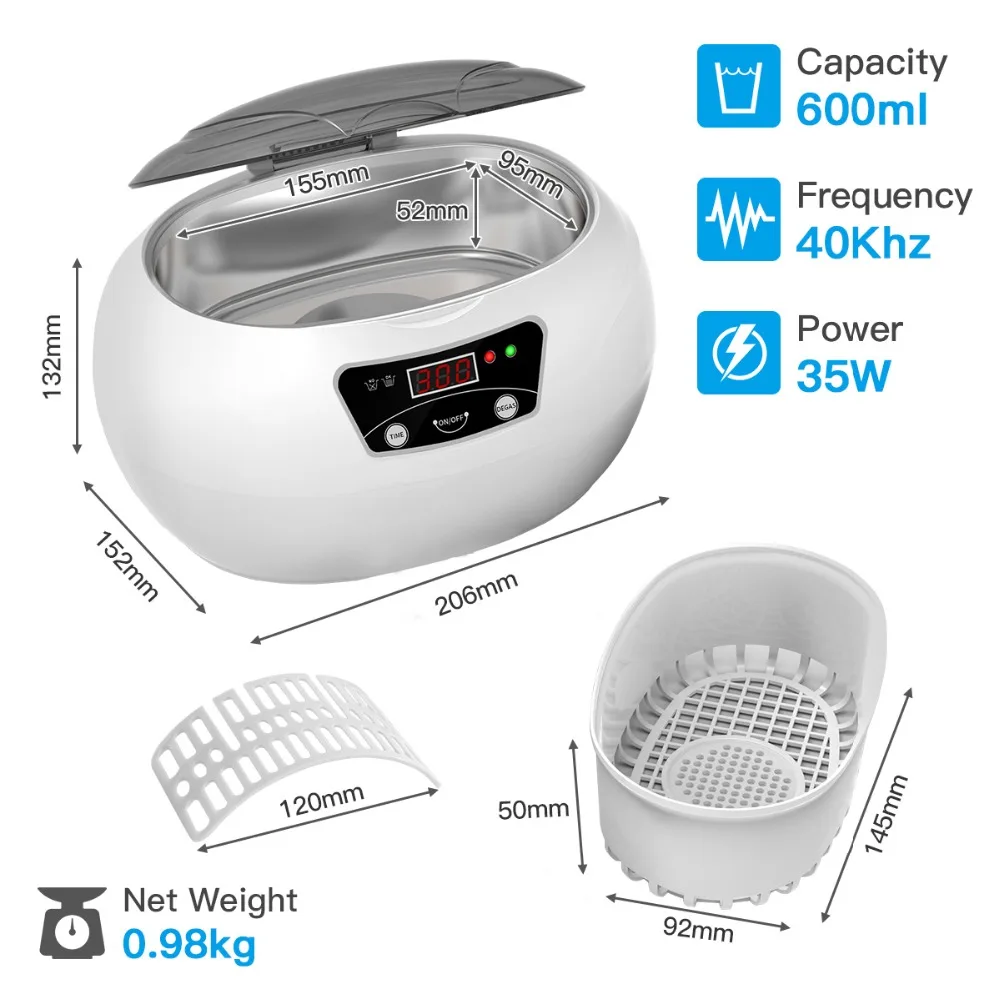 Продажа SKYMEN 0.6L Ультразвуковой очиститель для ванной стиральная цистерна ювелирные часы кольцо очки запчасти деньги монеты