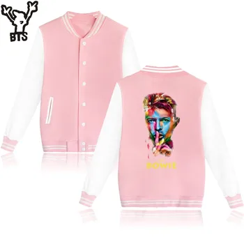 

KPOP David Bowie Baseball Jacket Pink College Baseball Jackets Woman Full Sleeve Bowie Printed Coats O-Neck Fashion Outerwear
