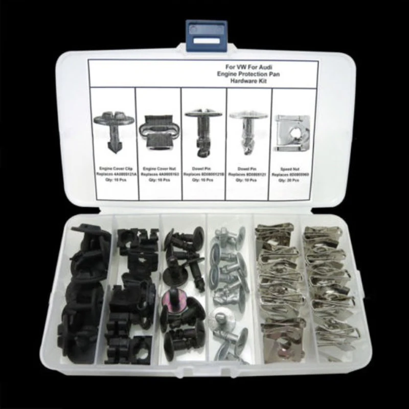 

JX-LCLYL 60pcs Engine Protection Pan Pin Clip Nut Hardware Kit+Case For Audi VW