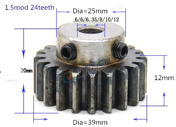 

2pcs Tooth quenching Spur Gear pinion 1.5M 24T 1.5 mod gear rack 24teeth bore 6-15mm spur gear precision 45 steel cnc pinion