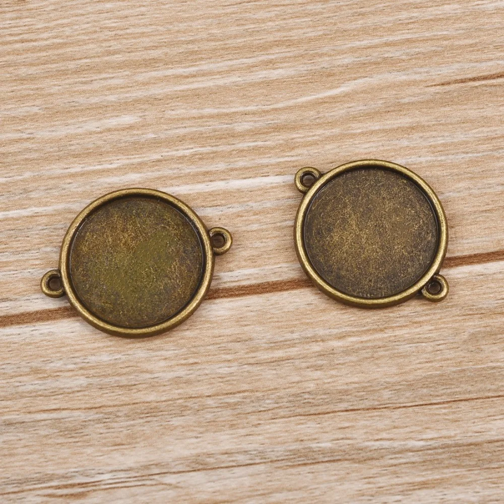 Double Side Connector Setting 20mm Flat Round Cabochon Gem Base Bezel Antique Bronze (3)