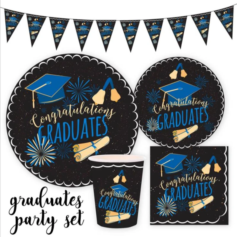 

Graduation Party Decoration Disposable Tableware Sets Bachelor Cap Grad Congrats Graduated Supplies Decorative Props