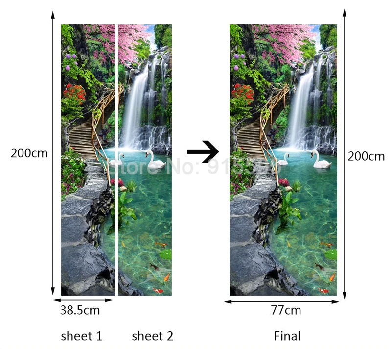 Природа Пейзаж Водопад 3D дверь наклейка фото обои ПВХ самоклеющиеся водонепроницаемые двери Стикеры s домашний декор Фреска де Parede