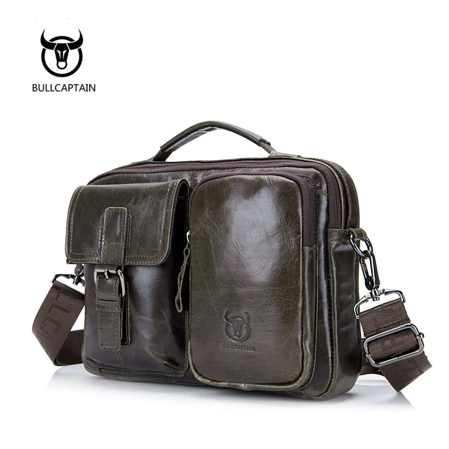 bullcaptain men genuine leather shoulder bag