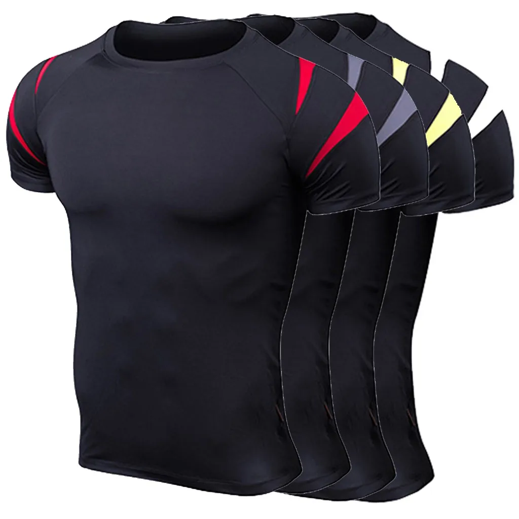 

Mens Fitness Short Sleeves Rashguard T-Shirt Bodybuilding Skin Tight-drying Homme Gyms 2019 Summer Tees Tops 4