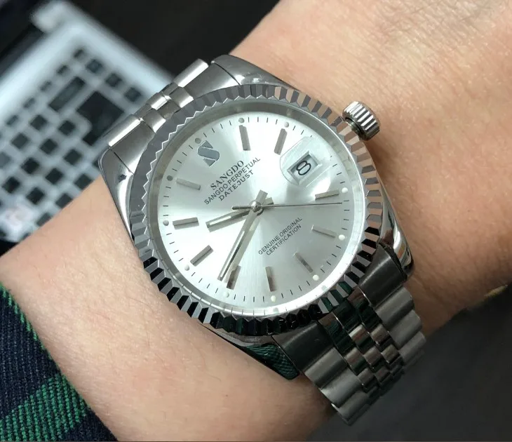 37,5 мм Sangdo бизнес часы серебристо-белый циферблат автоматический самоходный ход Мужские t высококачественные механические часы мужские часы sd227-8