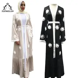 TOPMELON Элегантный мусульманин женское платье бежевый черный пэчворка цветок Стиль Макси Abayas Для женщин s длинные Арабская Исламская Костюмы
