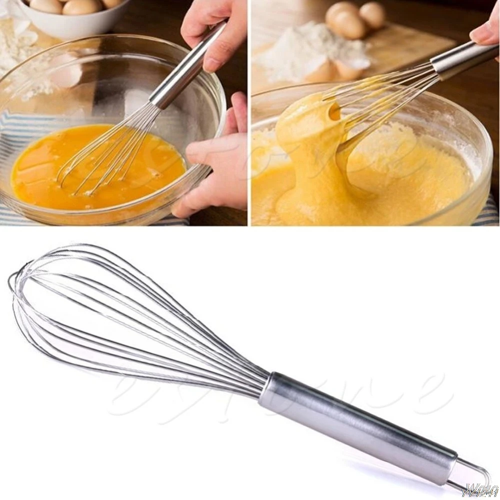 

2 Sizes BakeBear Manual Egg Beater Stainless Steel Handle Silicone Egg Beaters Milk Cream Butter Whisk Mixer Stiring Tool