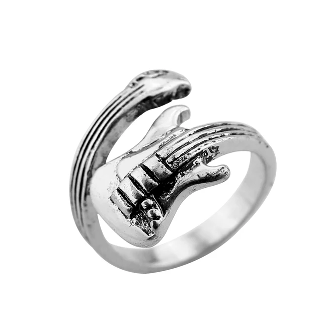 Rock Guitar Ancient Silver Plating Ring Fashion jewelry to open the adjustable S Rock Guitar Ancient Silver Plating Ring Fashion jewelry to open the adjustable S