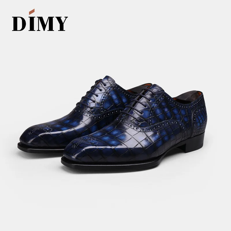 DIMY/; Мужские модельные туфли-оксфорды из крокодиловой кожи ручной работы Goodyear; деловые туфли в британском стиле