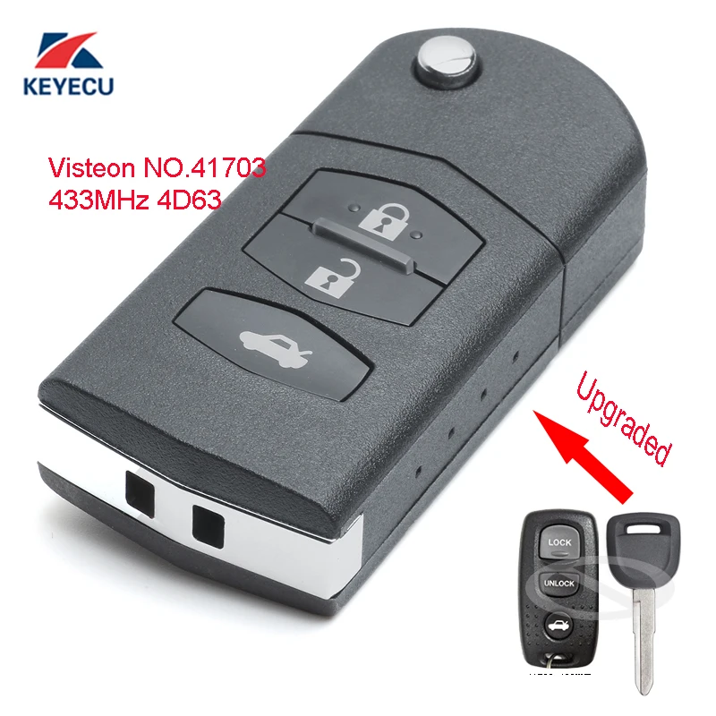 

KEYECU Replacement Upgraded Flip Remote Car Key Fob 3 Button 433MHz 4D63 for Mazda MX5 MK2.5 2000-2005 Visteon Model NO.41703