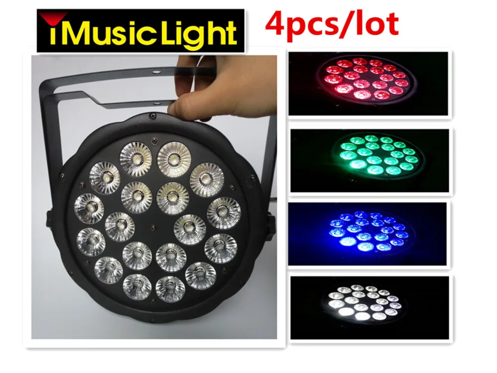 

4Pcs/Lot New High Brightness 18 LEDs RGBW Quad Flat DJ Par DMX512 Par Can Light DJ Stage Wedding Uplighting