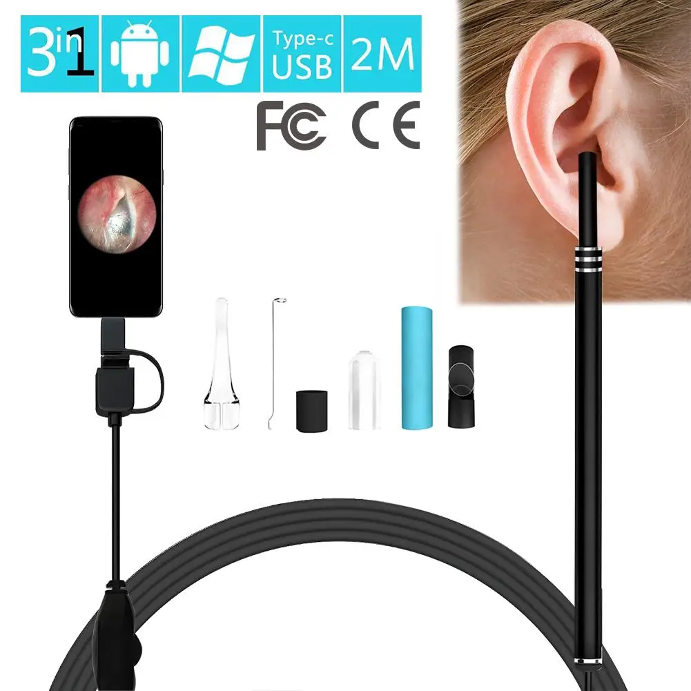 3-в-1 очистки уха эндоскопа HD Visual многофункциональная Ушная палочка с мини Камера уха здравоохранения для детей