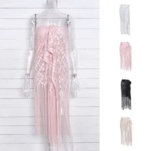 Женская Повседневная шаль кисточкой Юбка солнцезащитный узел спереди сплошной пляжный купальник бикини