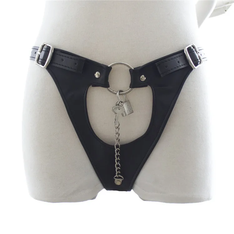 Black Pu Leather Chain Women Men Gay Panty Underwear Fetish Wear