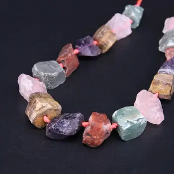 

15.5"/strand Mixed Gems Amethysts,Rose Quartzs,Tiger's Eye,Aventurine Raw Rough Nugget Gravel Loose Beads For Jewelry Making